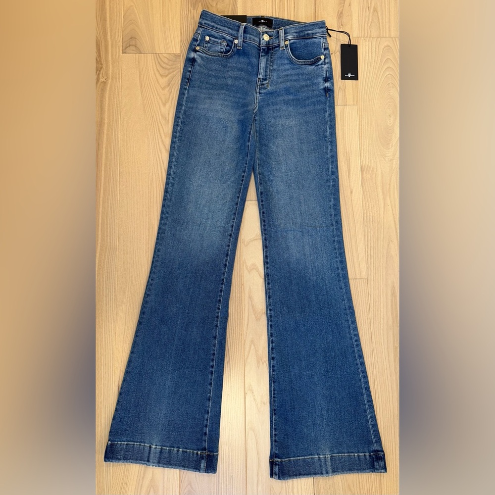 Long! 7 For All Mankind Dojo Original Jeans Women Flare Leg Trousers NWT Size 25 - Picture 3 of 13